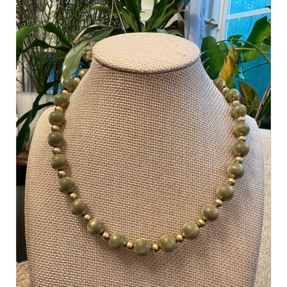 Whiting and Davis green satin beaded necklace